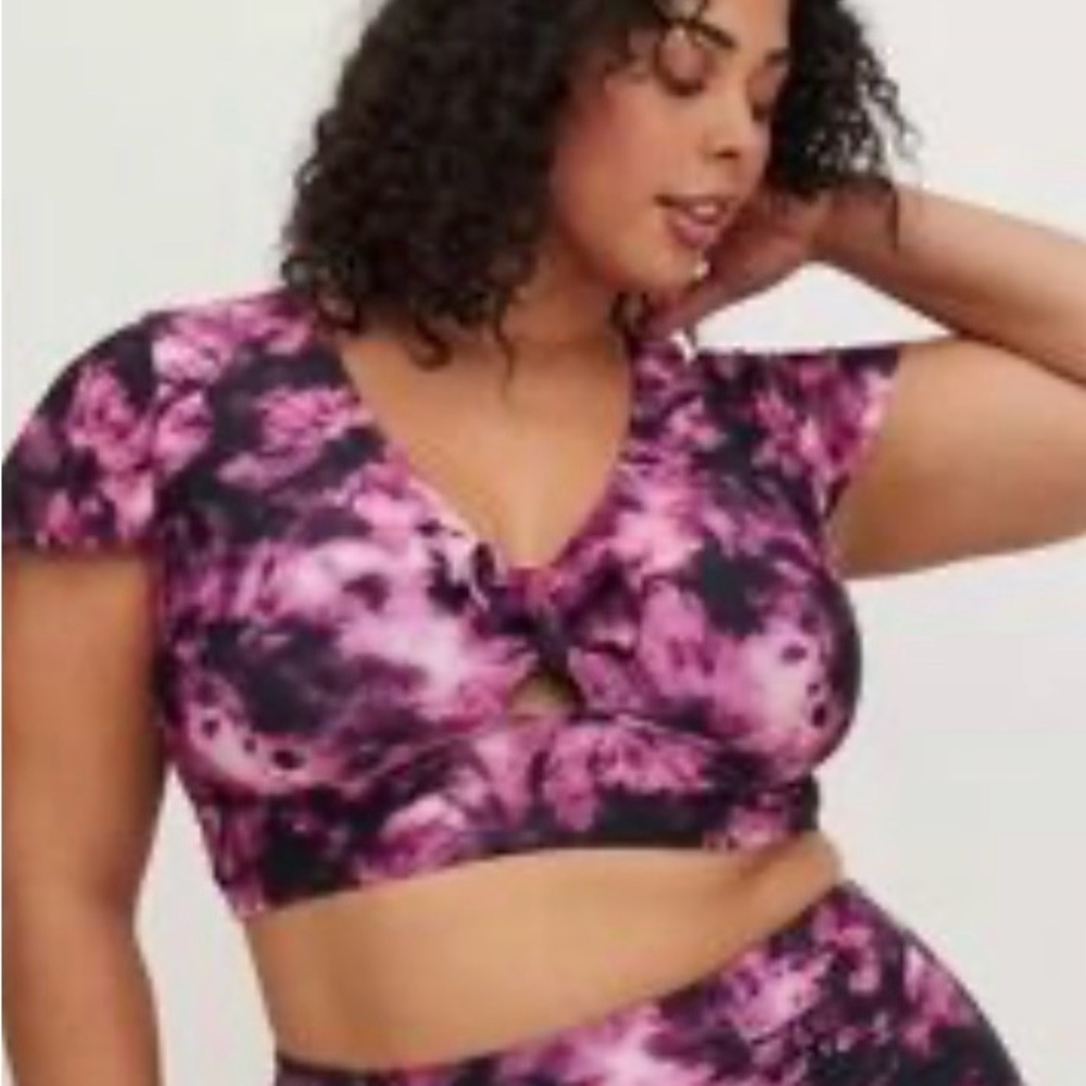 Torrid Pink and Black Crop Tie Front Bikini